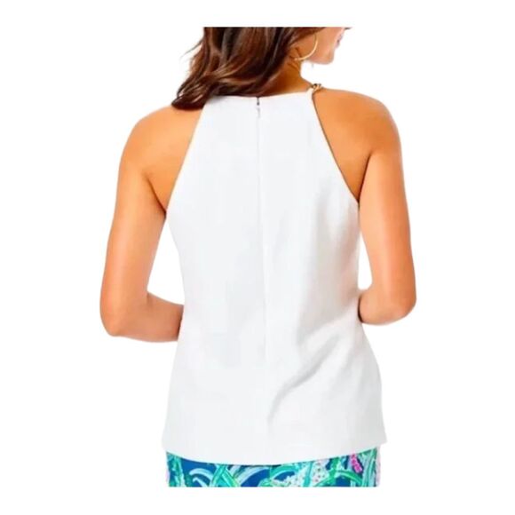 NEW! Lilly Pulitzer Women's Adrienne Halter Tank Top Resort White Size 10 NWT - Picture 7 of 11